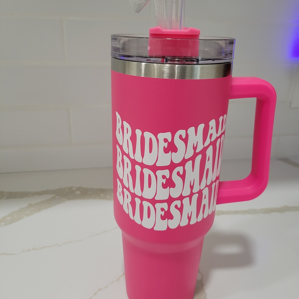 Pink Bridesmaid Stainless Steel Tumbler with Straw